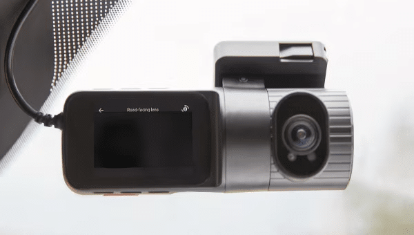 Close up of Ford Pro™ Telematics Dashcam attached to a windshield