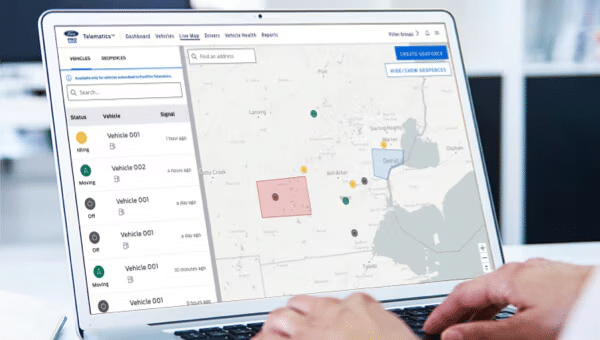 Telematics laptop screen showing the value of metrics.