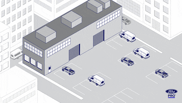 Animated GIF showing an overhead view of a charging depot as it expands to fit the business’ needs