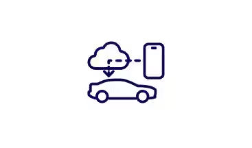 Icon of a vehicle, cloud, and smartphone.