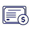 Icon of a certificate with a dollar sign inside a circle
